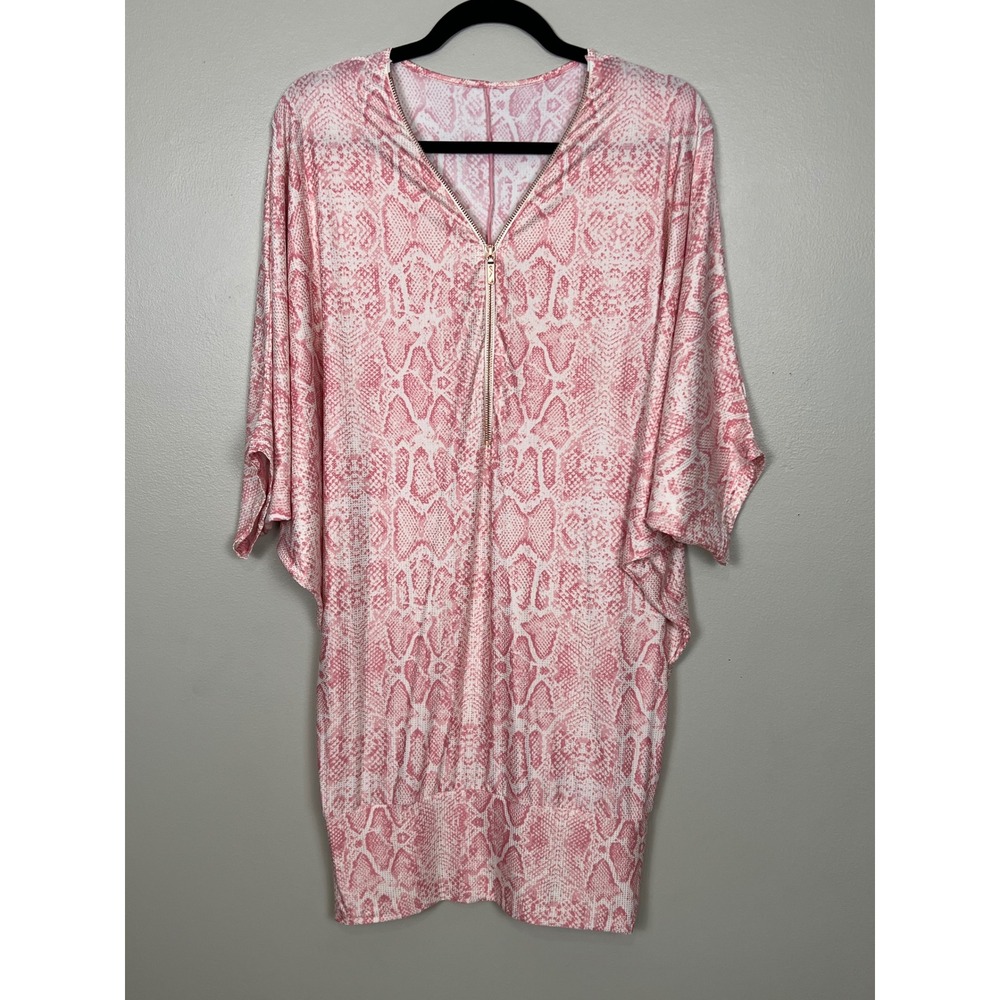 Carmen Marc Valvo Pink Snakeskin Gold Foil Zip Cover Up Dress XS‎ C68855